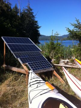 solar panels at our kayak camp provide about 85% of our energy needs