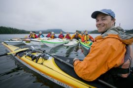 Dave Pinel guiding with a group of paddlers