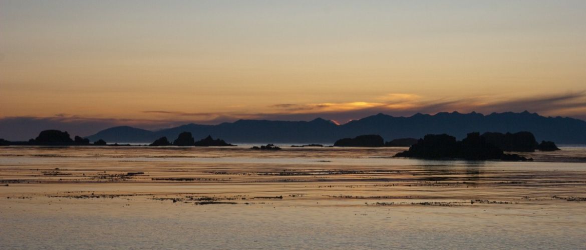 Sunset over the coastal shores of Vancouver Island