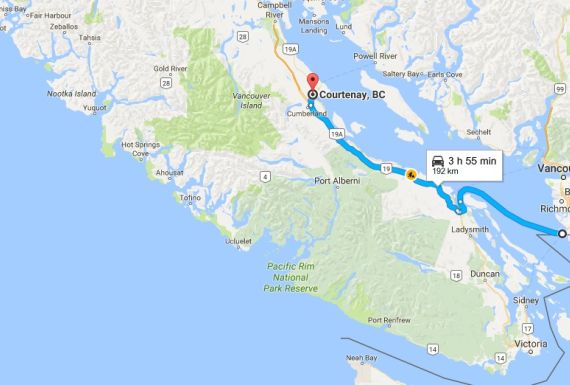 Vancouver to Courtenay, via Tsawwassen and Duke Point BC Ferry Terminals