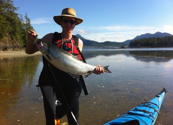 Mischa with chinook caught kayak fishing